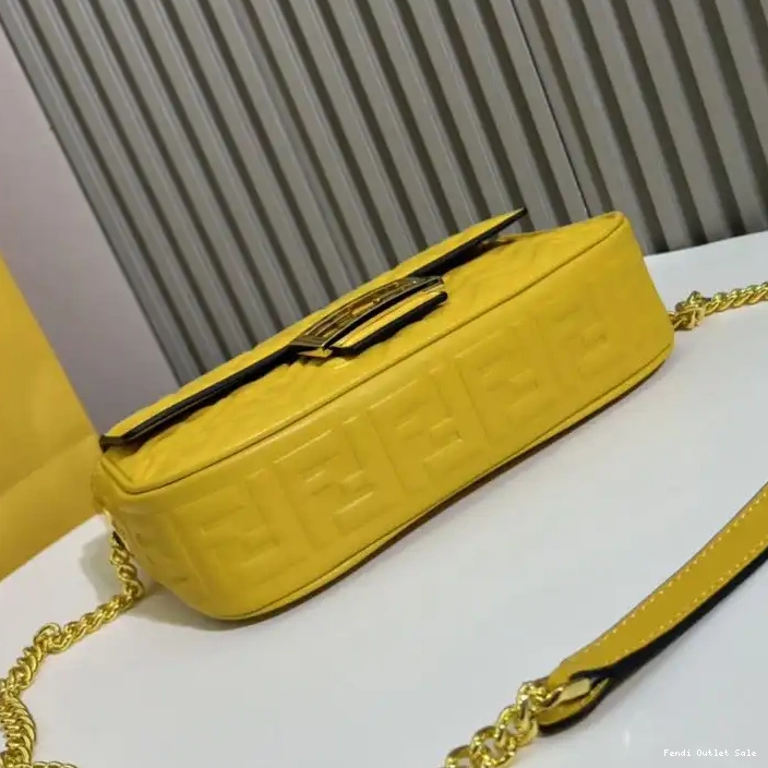 Cheap Fendi Yellow Motif Nappa Chain Bag Leather Baguette Midi In FF 0323